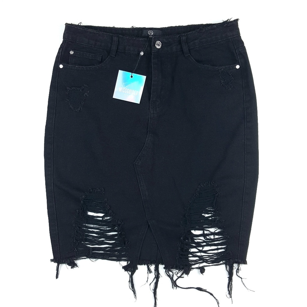 Missguided Women's Distressed Denim Midi Skirt